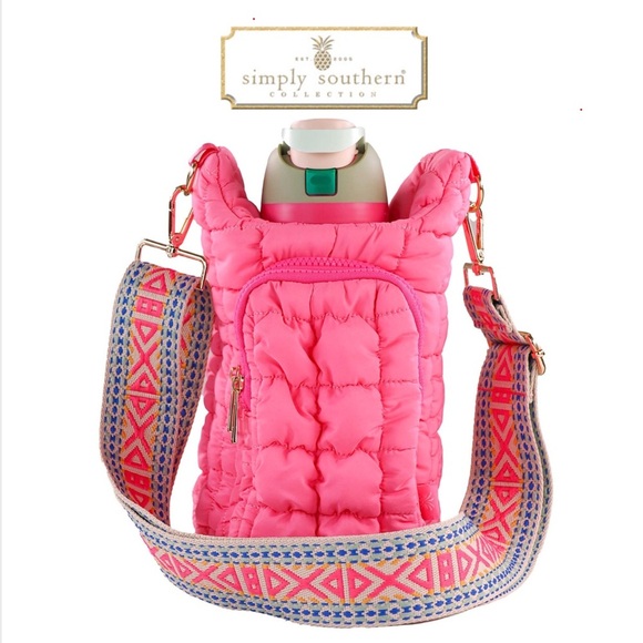 Simply Southern Pink Puffer Water Bottle Holder Shoulder Crossbody Bag - Picture 1 of 5